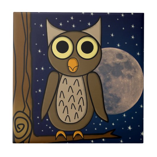 かわいい森の鳥のイラスト タイル (正面)