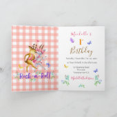 かわいい森の鹿が赤いギンガムをワルツパーティー 招待状 (内部)