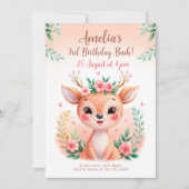 かわいい森の鹿の誕生日カード 招待状 (正面)