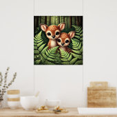 かわいい森の鹿の赤ちゃんイラスト – 愛らしいバ ポスター (キッチン)