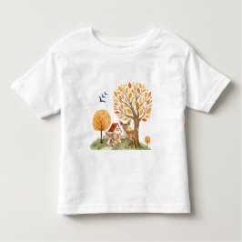 かわいい森の鹿の農村の家 トドラーTシャツ