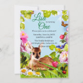 かわいい森の鹿の1歳誕生日パーティー 招待状 (正面)