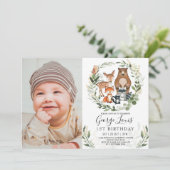 かわいい森の1歳誕生日パーティー 森の仲間たち 招待状 (スタンド正面)