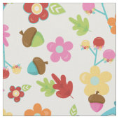 かわいい森ふくろうの花と葉かわいい女の子 ファブリック (クローズアップ)