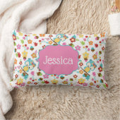 かわいい森ふくろう花ガールズパーソナライズされた名 ランバークッション (ブランケット)