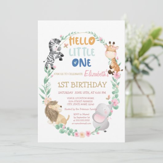 かわいい森ストライプのの動物の誕生日 招待状 (スタンド正面)