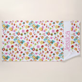 かわいい森フクロウかわいい女の子のパーソナライズされた名前 ビーチタオル (正面)