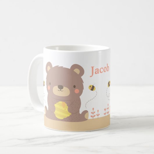 かわいい森林くまおよび蜂の子供のマグ コーヒーマグカップ (正面左)