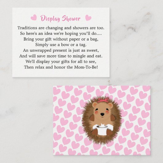 かわいい森林のハリネズミベビーシャワーディスプレイ エンクロージャーカード (正面/裏面)