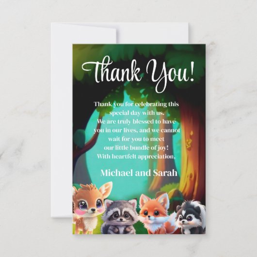 かわいい森林の仲間たち キツネ スカンク ラクダウシ シ鹿 サンキューカード (正面)