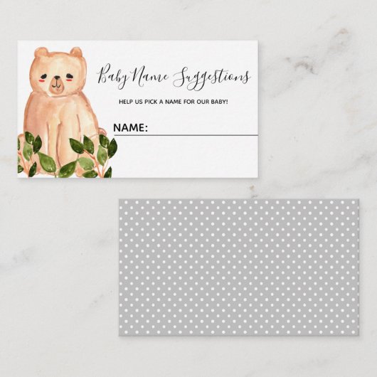 かわいい森林ベビーくまの名前の提案カード エンクロージャーカード (正面/裏面)