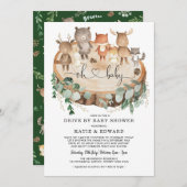 かわいい森林動物がベビーシャワーで運転 招待状 (正面/裏面)