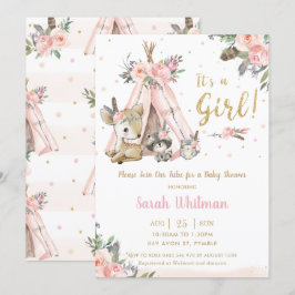 かわいい森林動物たちがボホ族の少女のベビーシャワー 招待状