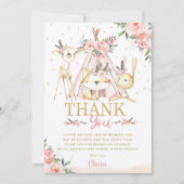 かわいい森林動物たちのボホ族の誕生日パーティー サンキューカード (正面)