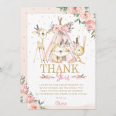 かわいい森林動物たちのボホ族の誕生日パーティー サンキューカード (正面/裏面)