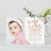 かわいい森林動物たちボホ族の誕生日写真 サンキューカード (スタンド正面)