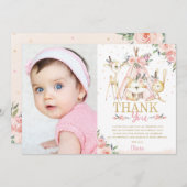 かわいい森林動物たちボホ族の誕生日写真 サンキューカード (正面/裏面)