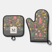 かわいい森林動物のパターン 鍋つかみ&鍋敷きセット (正面)