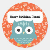 かわいい森林動物のパーソナライズなフクロウのステッカー ラウンドシール (正面)