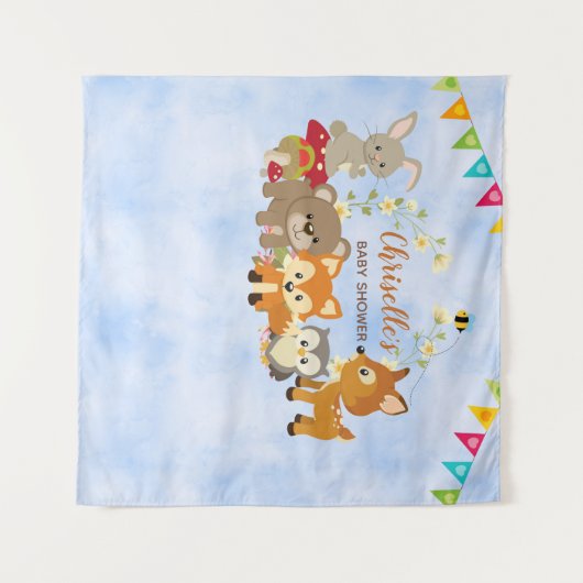 かわいい森林動物のベビーシャワーの背景幕の旗 タペストリー (正面(横))