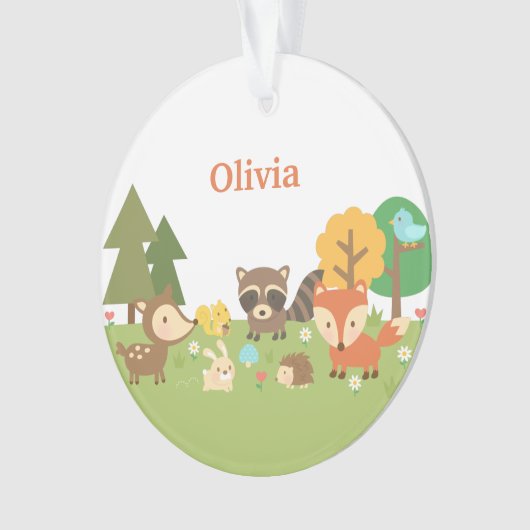 かわいい森林動物の子どもたちパーソナライズされたたち オーナメント (正面)