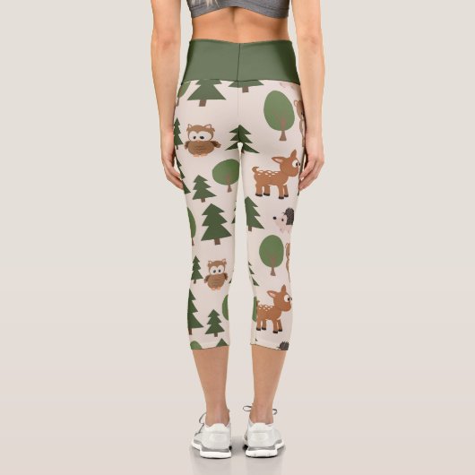 かわいい森林動物の森の自然パターン カプリレギンス (裏面)