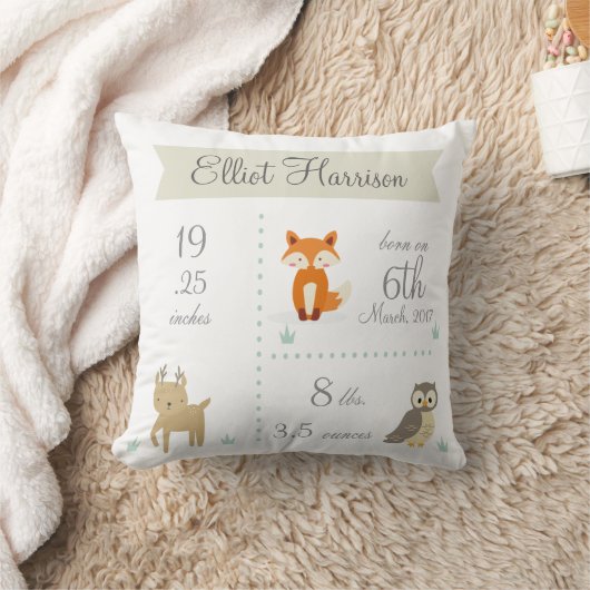 かわいい森林動物の男の赤ちゃんの発表の枕 クッション (ブランケット)