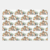 かわいい森林動物の緑葉の花 ラッピングペーパーシート (正面3)