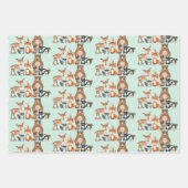 かわいい森林動物の緑葉の花 ラッピングペーパーシート (正面2)