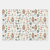 かわいい森林動物の緑葉の花 ラッピングペーパーシート (正面)