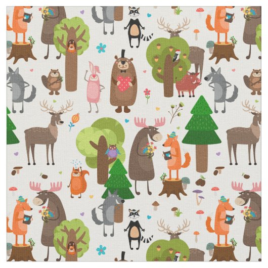 かわいい森林動物の織物 ファブリック (クローズアップ)