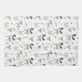 かわいい森林動物の落書きパターン キッチンタオル (横)
