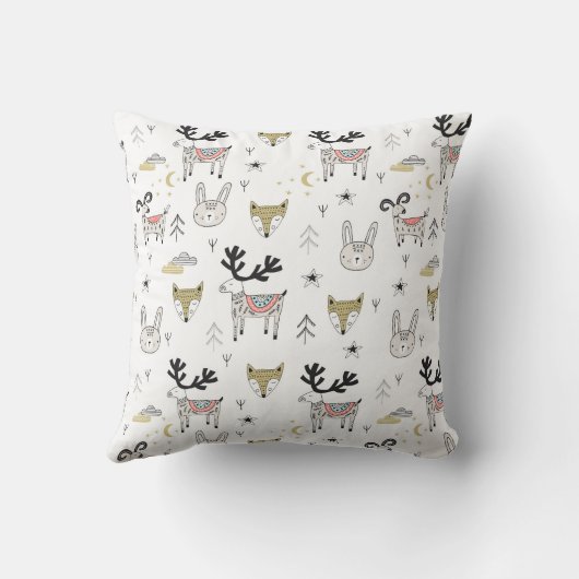 かわいい森林動物の落書きパターン クッション (裏面)
