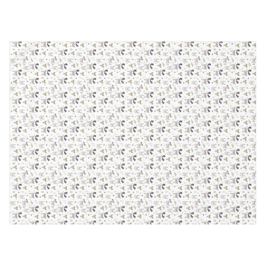 かわいい森林動物の落書きパターン テーブルクロス (正面(横))