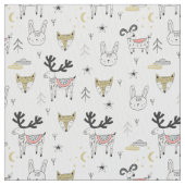 かわいい森林動物の落書きパターン ファブリック (クローズアップ)