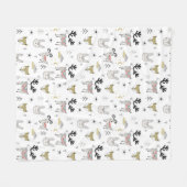 かわいい森林動物の落書きパターン フリースブランケット (正面(横))