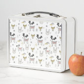 かわいい森林動物の落書きパターン メタルランチボックス (インサイチュ)