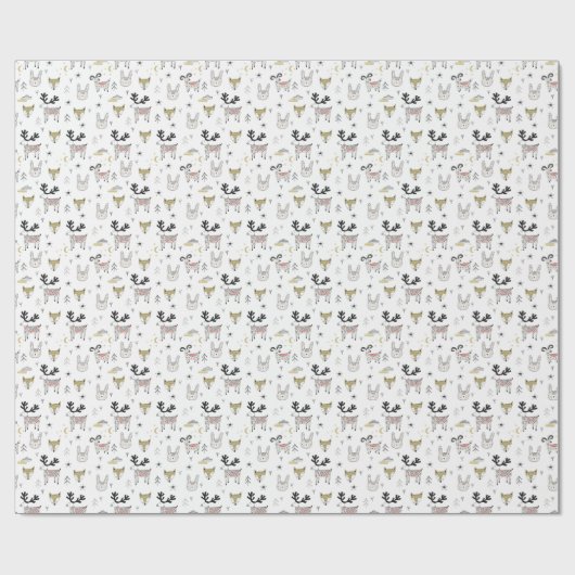 かわいい森林動物の落書きパターン ラッピングペーパー (フラット)