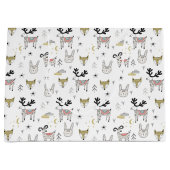 かわいい森林動物の落書きパターン ラージペーパーバッグ (正面)