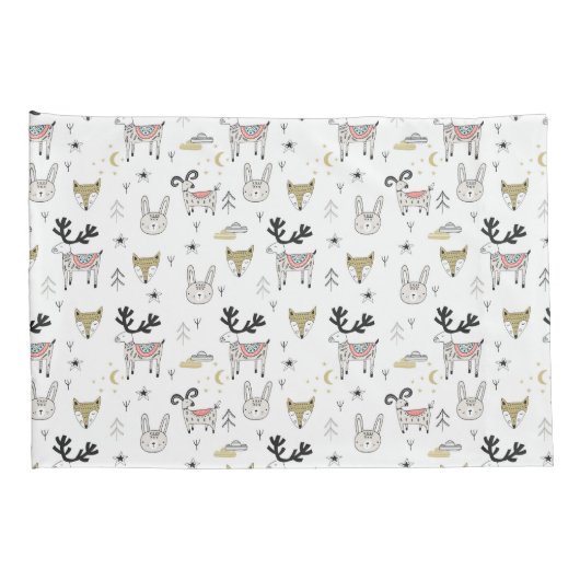 かわいい森林動物の落書きパターン 枕カバー (裏面-右)