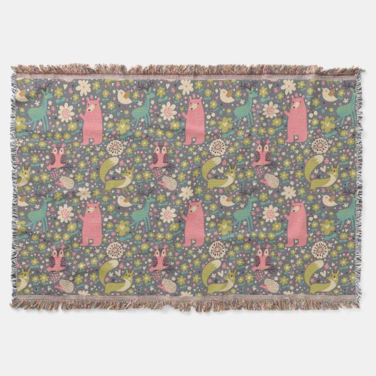 かわいい森林動物パターン スローブランケット (正面)