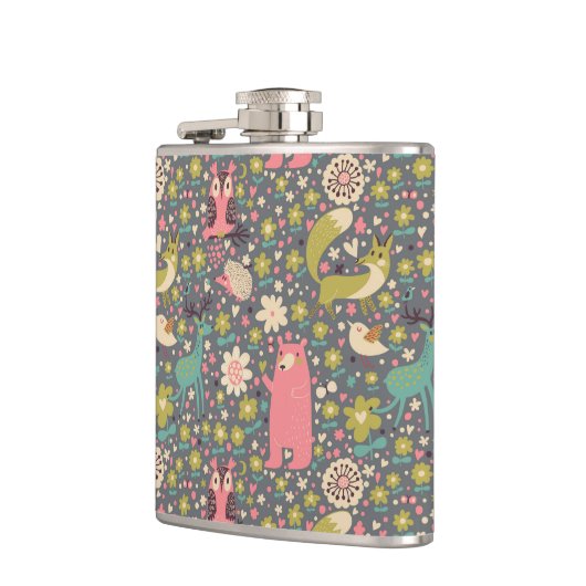 かわいい森林動物パターン フラスク (左)