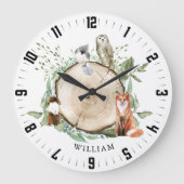 かわいい森林動物パーソナライズされたの男の子の名前 ラージ壁時計 (正面)