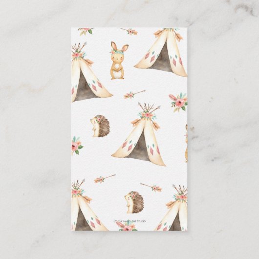 かわいい森林動物フローラが本を持ってベビー エンクロージャーカード (裏面)