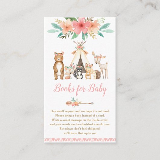 かわいい森林動物フローラが本を持ってベビー エンクロージャーカード (正面)
