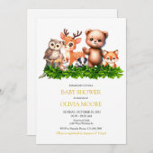かわいい森林動物ベビーシャワー招待状 招待状 (正面/裏面)
