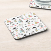 かわいい森林動物及びインドの男の子パターン コースター (左側)