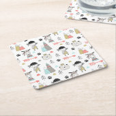 かわいい森林動物及びインドの男の子パターン スクエアペーパーコースター (アングル)