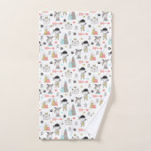 かわいい森林動物及びインドの男の子パターン バスタオルセット (ハンドタオル)