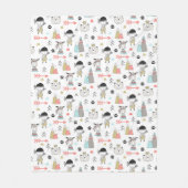 かわいい森林動物及びインドの男の子パターン フリースブランケット (正面)